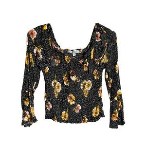 New Black Top with Yellow Flowers